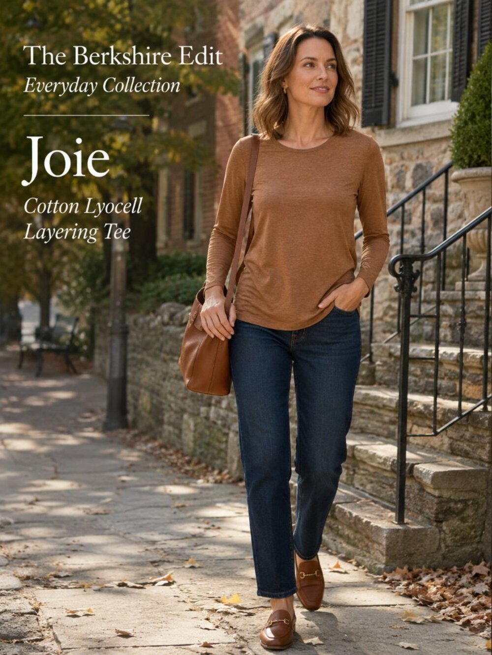Joie Cotton Lyocell Long Sleeve Crewneck Tee Brown Layering Top XS NWOT